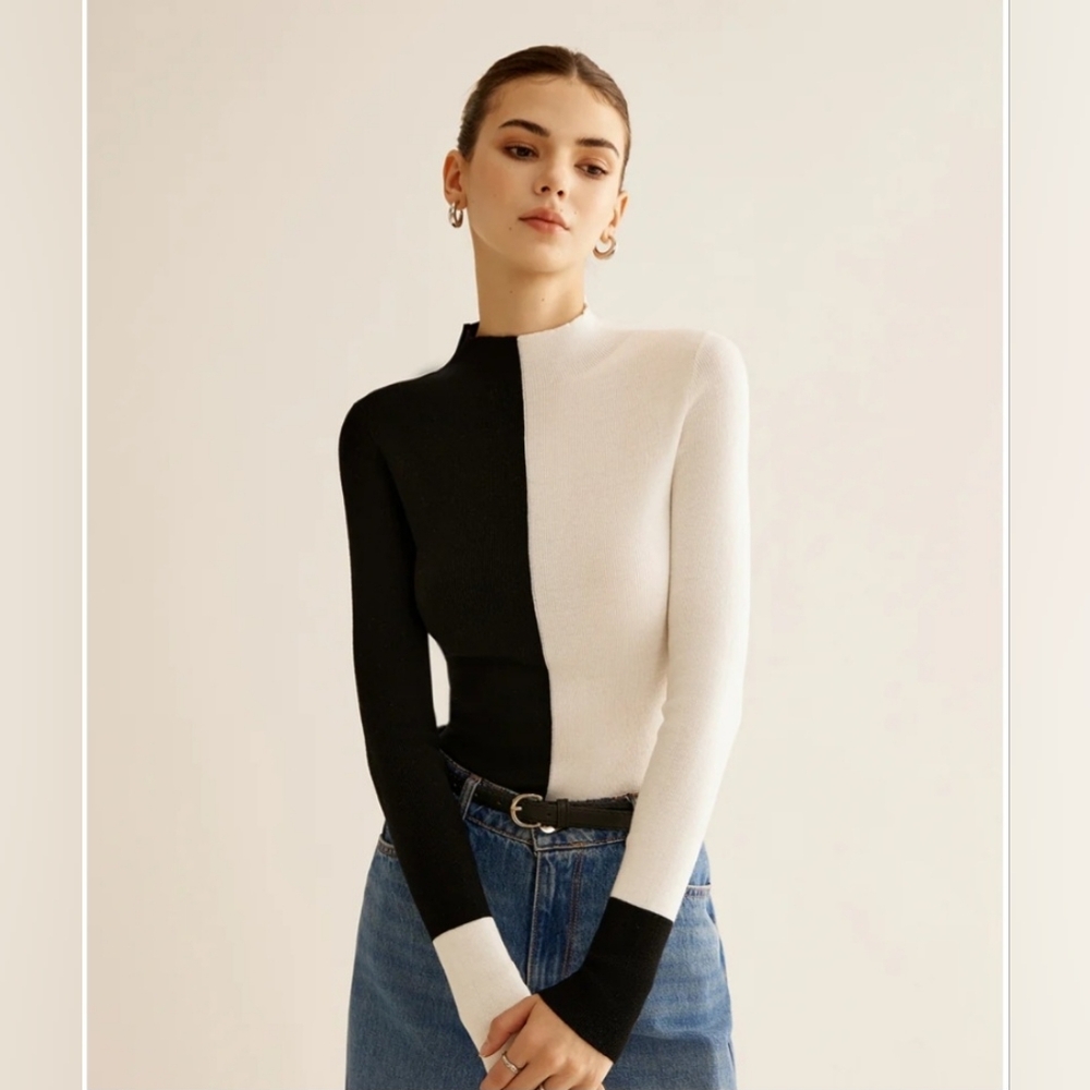 Commense Black and White Women's Turtleneck Sweater